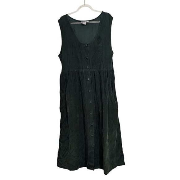 Talbots Dresses & Skirts - Talbots Corduroy Midi Shirt Dress Womens Size 12 Green Cotton Pockets Sleeveless